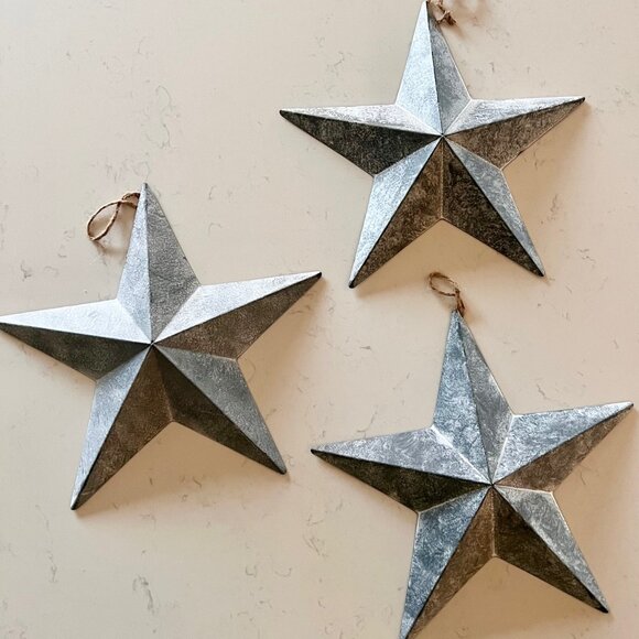 Set of 3 Large 12" Metal Barn Stars - Galvanized Farmhouse Wall Decor - Picture 2 of 10